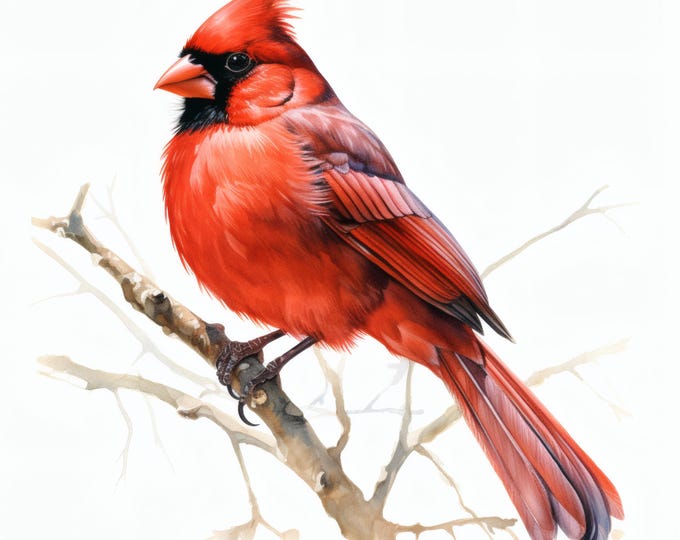 Cardinal Bird Clipart, Red Songbird Images, 10 Watercolor Clip Art, Printable JPGs, Instant Download, Commercial Use, Paper craft