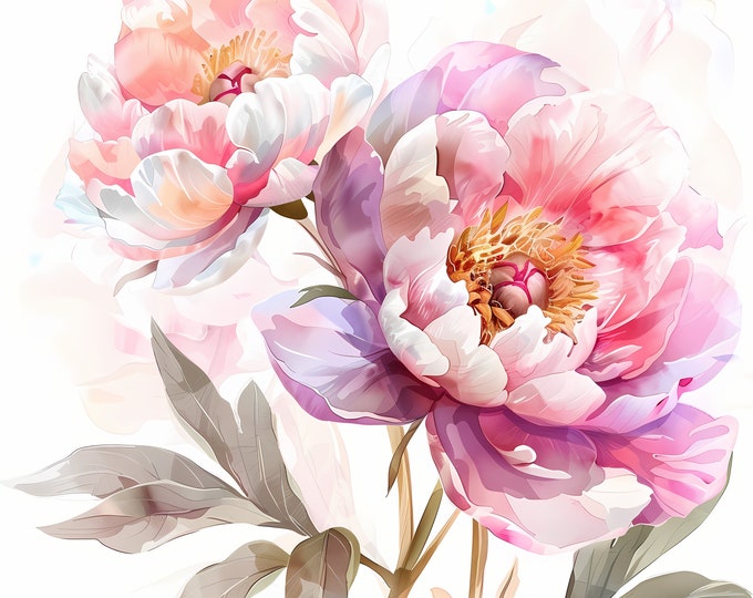 Peonies Clipart, Peonies Bouquet Images, 10 Watercolor Clip Art, Printable JPGs, Instant Download, Commercial Use, Paper craft