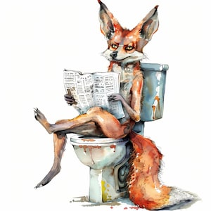Jackal Clipart, Jackal on the Toilet Images, 10 Watercolor Clip Art, Printable JPGs, Instant Download, Commercial Use, Paper craft