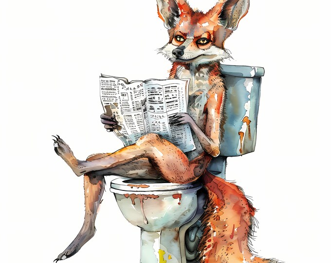 Jackal Clipart, Jackal on the Toilet Images, 10 Watercolor Clip Art, Printable JPGs, Instant Download, Commercial Use, Paper craft