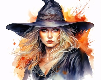 Witch Clipart, Halloween Woman Images, 10 Watercolor Clip Art, Printable JPGs, Instant Download, Commercial Use, Paper craft