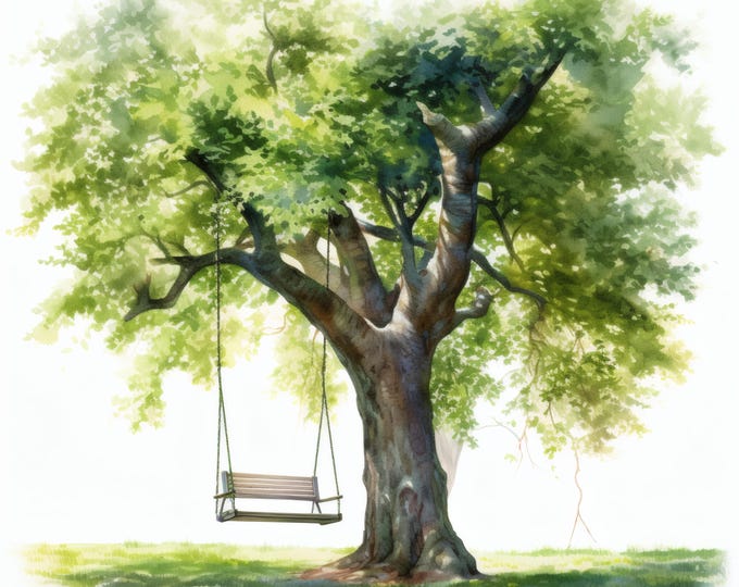 Tree Swing Clipart, Summer Tree Images, 10 Watercolor Clip Art, Printable JPGs, Instant Download, Commercial Use, Paper craft