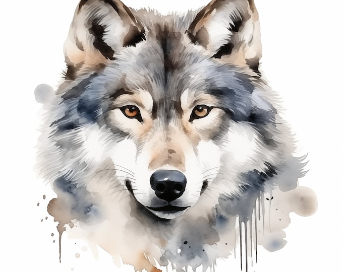 Wolf Clipart, Gray Wolf Images, 12 Watercolor Clip Art, Printable JPGs, Instant Download, Commercial Use, Paper craft