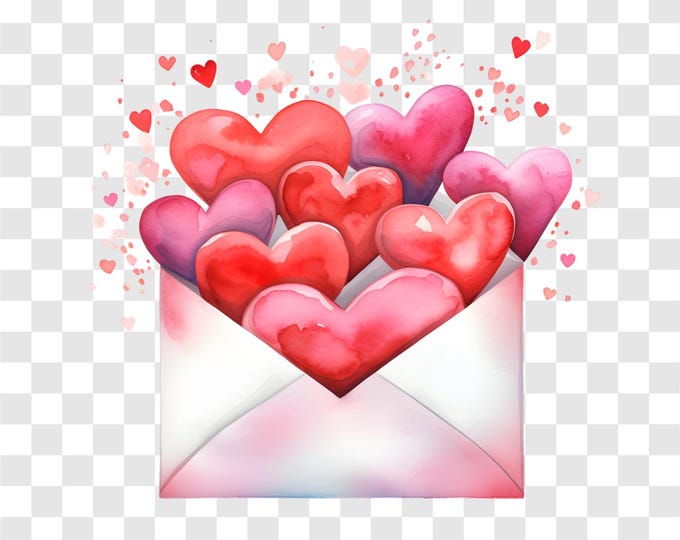 10 PNG Envelope With Hearts, Open Love Envelopes Clipart, Watercolor Clip Art, Instant Download, Commercial Use, Paper craft