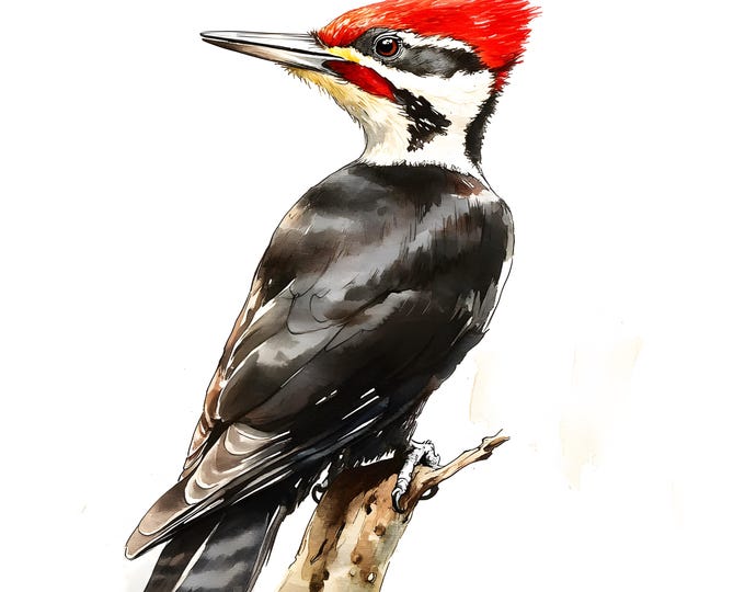 Woodpecker Clipart, Pileated Woodpecker Images, 10 Watercolor Clip Art, Printable JPGs, Instant Download, Commercial Use, Paper craft