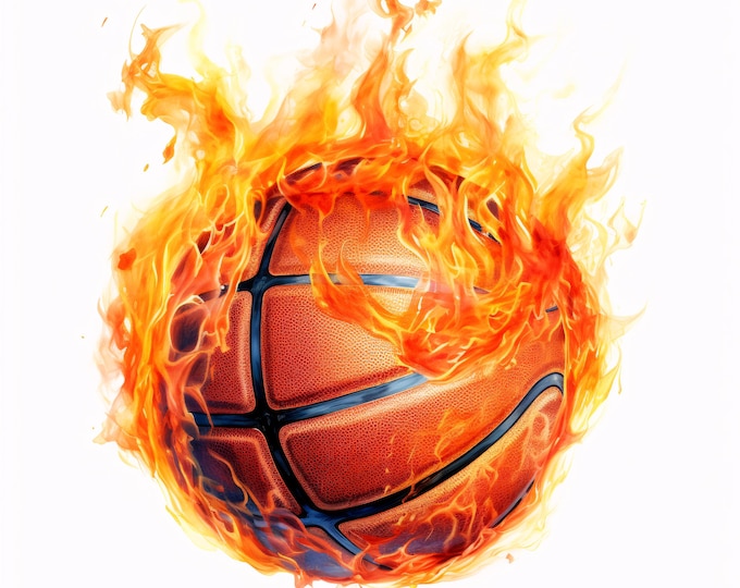 Flaming Basketball Clipart, Fire Sports Images, 10 Watercolor Clip Art, Printable JPGs, Instant Download, Commercial Use, Paper Craft