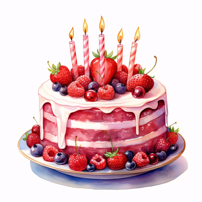 Berry Cake Clipart, Dessert Pastry Images, 10 Watercolor Clip Art ...