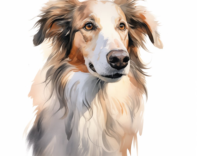 Borzoi Clipart, Borzoi Dog Images, 10 Watercolor Clip Art, Printable JPGs, Instant Download, Commercial Use, Paper craft