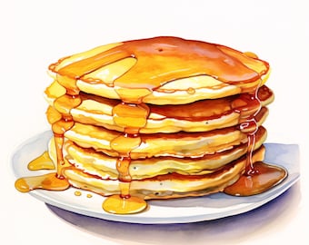 Watercolor Pancakes Clipart: Breakfast Food JPG Images (Commercial Use, Digital Download)