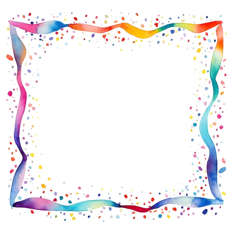 Confetti Frame Clipart, Colorful Confetti Border Images, 10 Watercolor