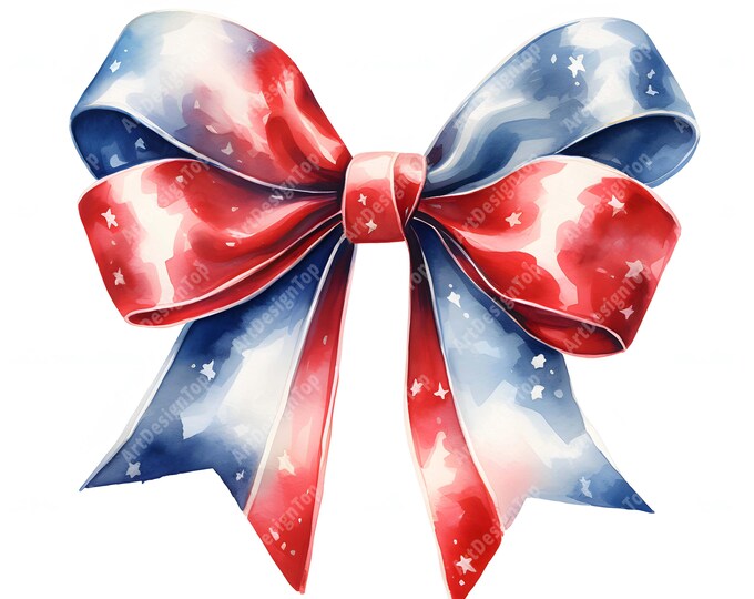 Patriotic Ribbon Clipart, Patriotic Bows Images, 10 Watercolor Clip Art, Printable JPGs, Instant Download, Commercial Use, Paper craft