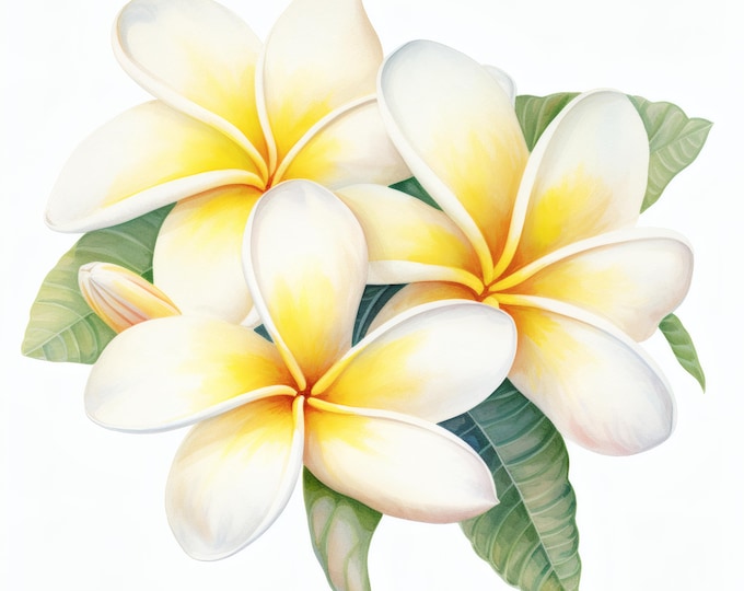 Plumeria Flower Clipart, Frangipani Bloom Images, 10 Watercolor Clip Art, Printable JPGs, Instant Download, Commercial Use, Paper craft