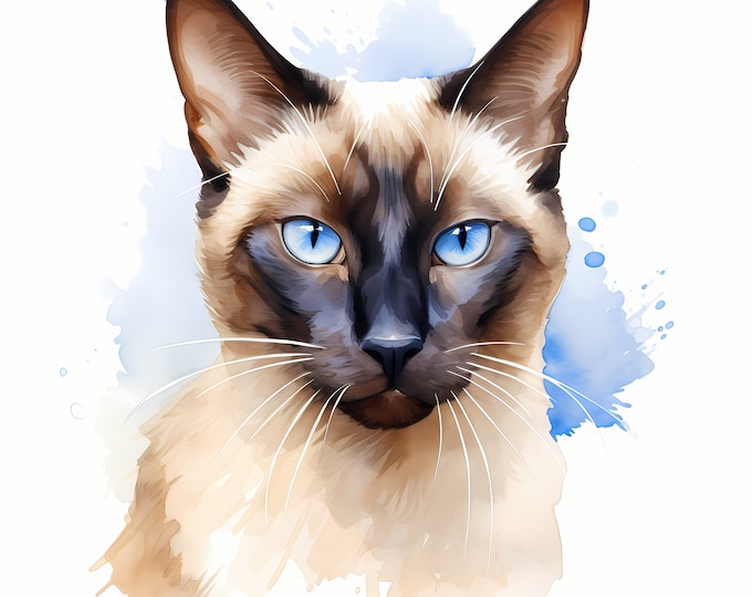 Siamese Cat Clipart, Siamese Kitten Images, 10 Watercolor Clip Art, Printable JPGs, Instant Download, Commercial Use, Paper craft