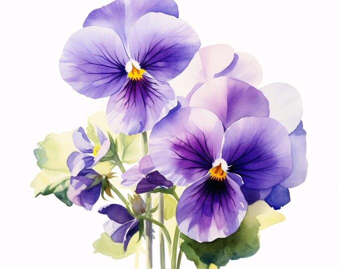 Violets Flowers Clipart, Purple Bloom Images, 10 Watercolor Clip Art, Printable JPGs, Instant Download, Floral Paper Craft