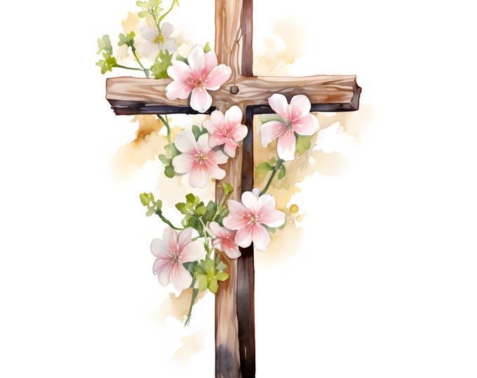 Floral Cross Clipart, Flower Wood Cross Images, 10 Watercolor Clip Art, Printable JPGs, Instant Download, Commercial Use, Paper craft