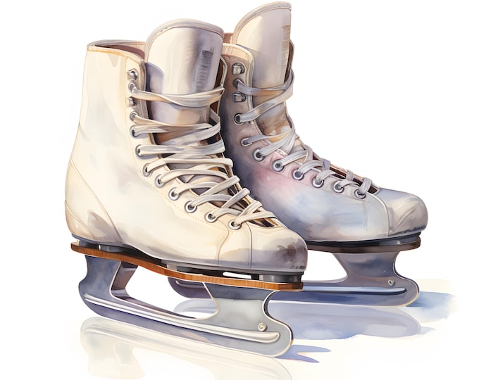 Ice Skates Clipart, Figure Skates Images, 10 Watercolor Clip Art, Printable JPGs, Instant Download, Commercial Use, Paper craft