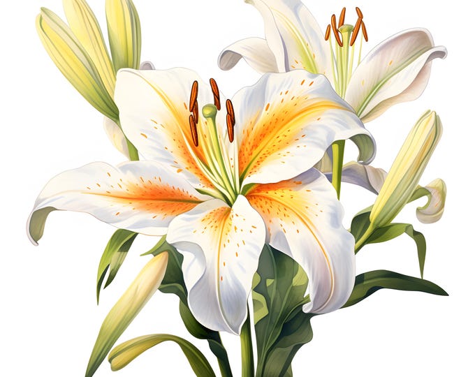 Lily Clipart, Coloured Lily Images, 10 Watercolor Clip Art, Printable JPGs, Instant Download, Commercial Use, Paper craft