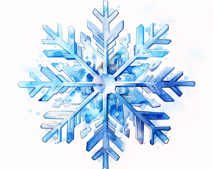 Snowflake Clipart, Icy Crystal Images, 10 Watercolor Clip Art, Printable JPGs, Instant Download, Commercial Use, Paper craft