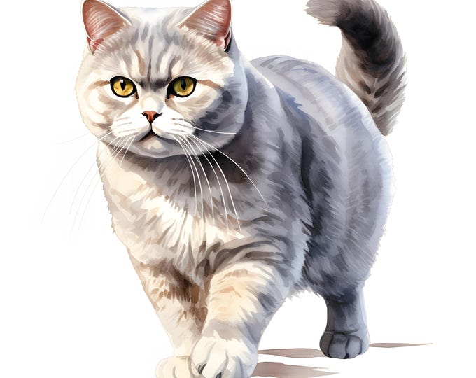 British Cat Clipart, Shorthair Kitten Images, 10 Watercolor Clip Art, Printable JPGs, Instant Download, Commercial Use, Paper craft