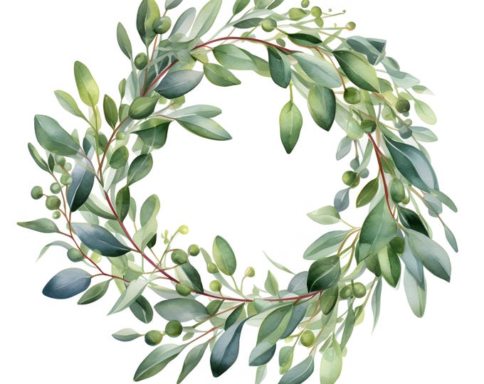 Eucalyptus Wreath Clipart, Eucalyptus Branches Images, 10 Watercolor Clip Art, Printable JPGs, Instant Download, Commercial Use, Paper craft