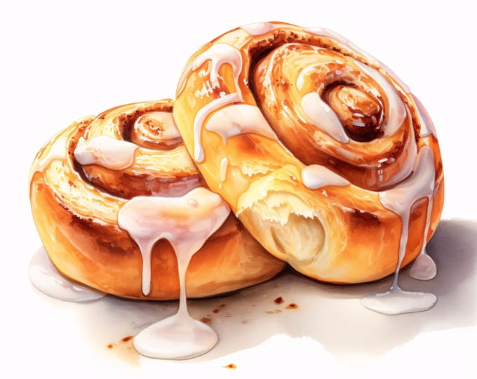 Cinnamon Rolls Clipart, Sweet Pastry Images, 10 Watercolor Clip Art, Printable JPGs, Instant Download, Commercial Use, Paper Craft