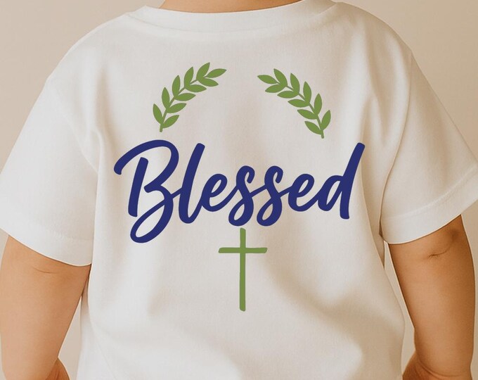 Blessed SVG, Simple Faith Quote T-Shirt Print, Cross Laurel DXF PNG Christian Design for Cricut Silhouette