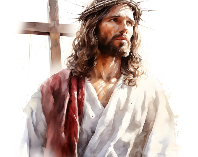 Jesus Wearing Crown Clipart, Crown of Thorns Images, 10 Watercolor Clip Art, Printable JPGs, Instant Download, Commercial Use, Paper craft
