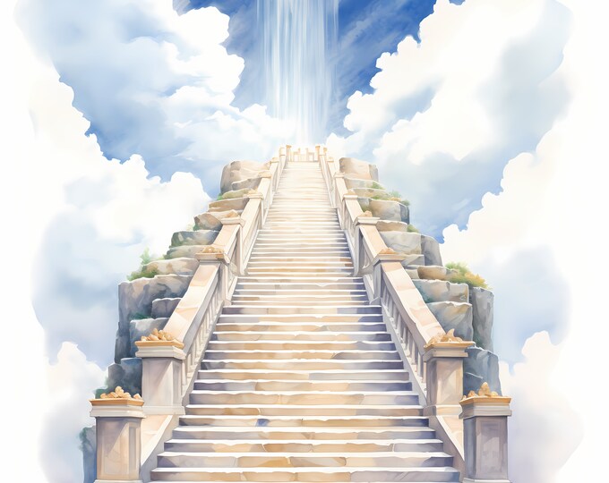 Heaven Stairs Clipart, Heavenly Stairway Images, 10 Watercolor Clip Art, Printable JPGs, Instant Download, Commercial Use, Paper craft