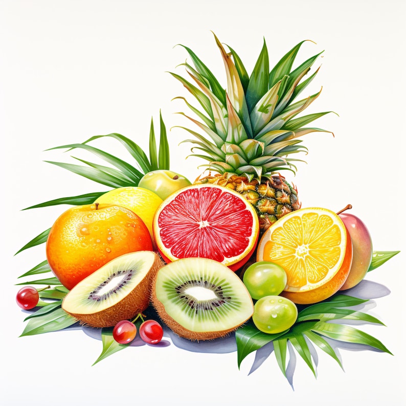 Tropical Fruits Clipart, Exotic Food Images, 10 Watercolor Clip Art ...
