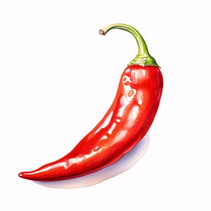 Watercolor Chili Pepper Clipart: Spicy Vegetable Art, Commercial Use (JPGs, Instant Download)