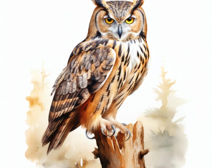 Owl Clipart, Forest Owl Images, 10 Watercolor Clip Art, Printable JPGs, Instant Download, Commercial Use, Paper craft
