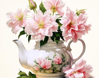 Teapot Flower Clipart, Vintage Floral Teapot Images, 10 Watercolor Clip Art, Printable JPGs, Instant Download, Commercial Use, Paper craft