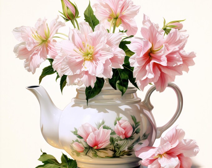 Teapot Flower Clipart, Vintage Floral Teapot Images, 10 Watercolor Clip Art, Printable JPGs, Instant Download, Commercial Use, Paper craft