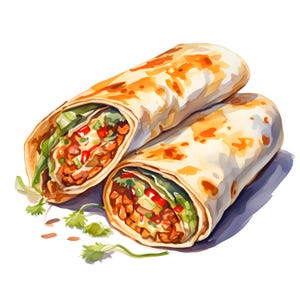 Burrito Clipart, Mexican Burrito Images, 10 Watercolor Clip Art, Printable JPGs, Instant Download, Commercial Use, Paper craft