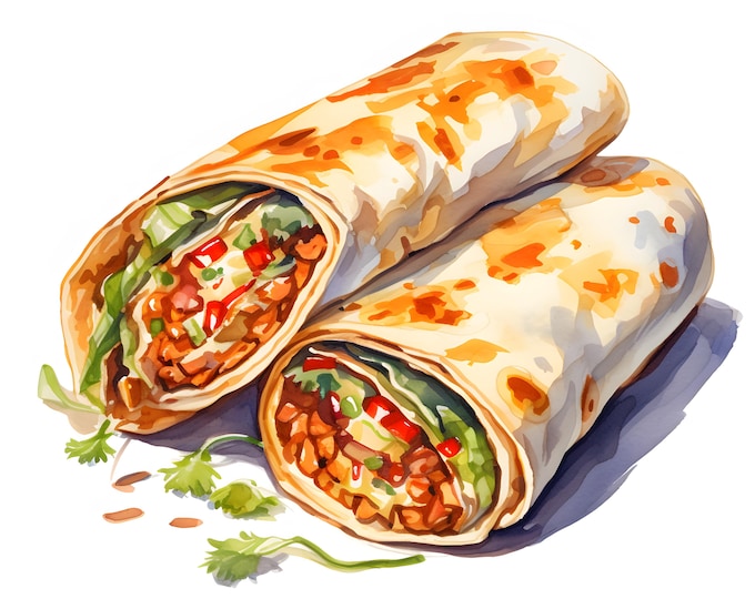 Burrito Clipart, Mexican Burrito Images, 10 Watercolor Clip Art, Printable JPGs, Instant Download, Commercial Use, Paper craft