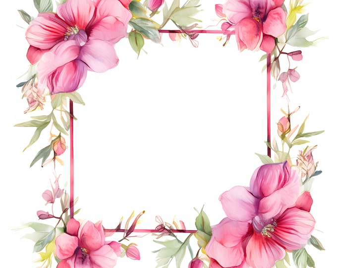 Flower Frame Clipart, Floral Border Images, 10 Watercolor Clip Art, Printable JPGs, Instant Download, Commercial Use, Paper craft