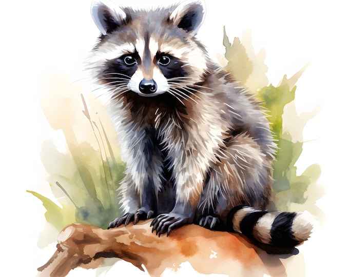 Raccoon Clipart, Forest Raccoon Images, 10 Watercolor Clip Art, Printable JPGs, Instant Download, Commercial Use, Paper craft