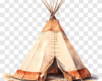 10 PNG Indian Tent Teepee, Native American Tent Clipart, Watercolor Clip Art, Instant Download, Commercial Use, Paper craft