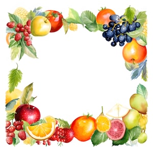 Fruits Frame Clipart, Summer Fruits Borders Images, 10 Watercolor Clip Art, Printable JPGs, Instant Download, Commercial Use, Paper craft