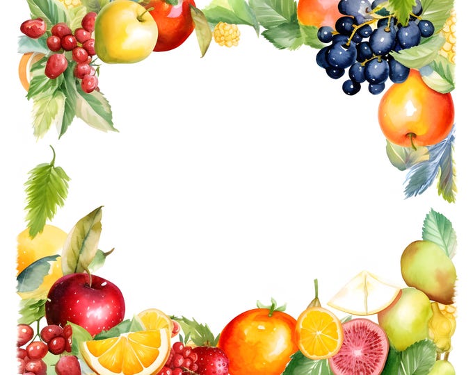 Fruits Frame Clipart, Summer Fruits Borders Images, 10 Watercolor Clip Art, Printable JPGs, Instant Download, Commercial Use, Paper craft