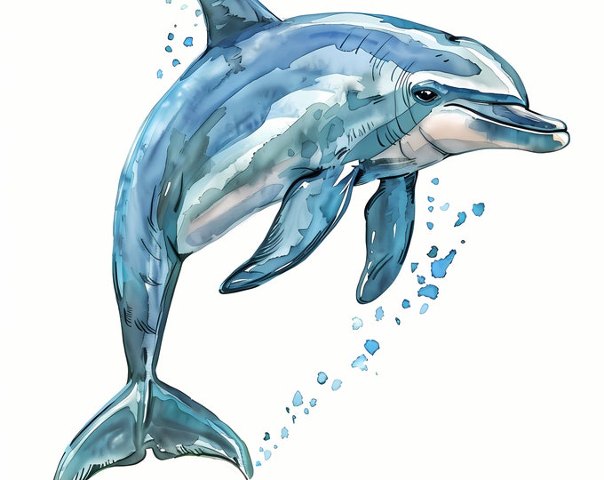 Dolphin Clipart, Tropical Dolphins Images, 10 Watercolor Clip Art, Printable JPGs, Instant Download, Commercial Use, Paper craft