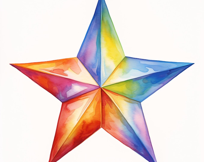 Rainbow Star Clipart, Colorful Star Images, 10 Watercolor Clip Art, Printable JPGs, Instant Download, Commercial Use, Paper Craft