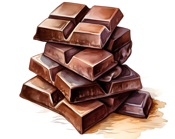 Chocolate Clipart, Chocolate Pieces Images, 10 Watercolor Clip Art, Printable JPGs, Instant Download, Commercial Use, Paper craft