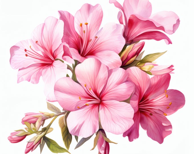 Pink Flowers Clipart, Soft Bloom Images, 10 Watercolor Clip Art, Printable JPGs, Instant Download, Commercial Use, Paper craft