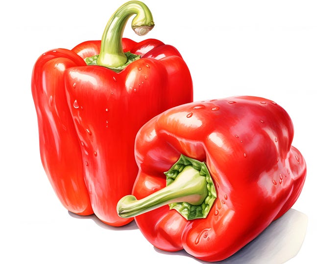 Bell Peppers Clipart, Peppers Images, 10 Watercolor Clip Art, Printable JPGs, Instant Download, Commercial Use, Paper craft