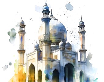 水彩画　「モスクの音」 水彩画のモスクのクリップアート：イスラム教会の画像（JPGデジタル