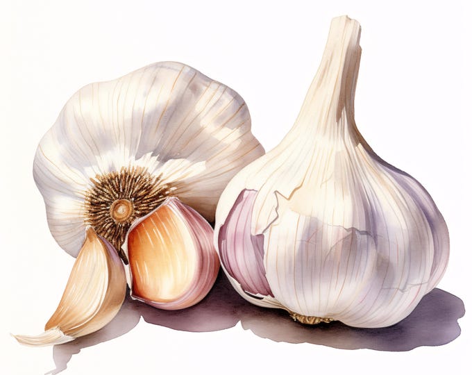 Watercolor Garlic Clipart: Kitchen Vegetable Art, Commercial Use (JPGs, Instant Download