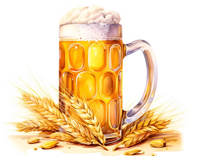 Beer Mug Clipart, Mug With Barley Ears Images, 10 Watercolor Clip Art, Printable JPGs, Instant Download, Commercial Use, Paper craft