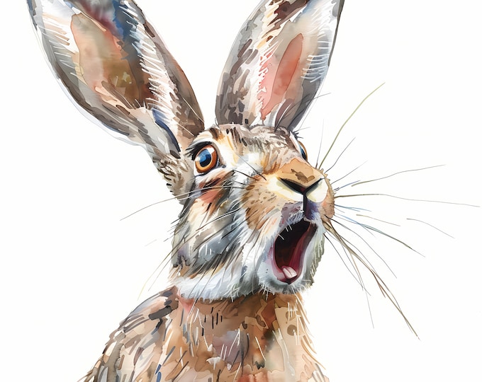 Surprised Hare Clipart, Shocked Rabbits Images, 10 Watercolor Clip Art, Printable JPGs, Instant Download, Commercial Use, Paper craft