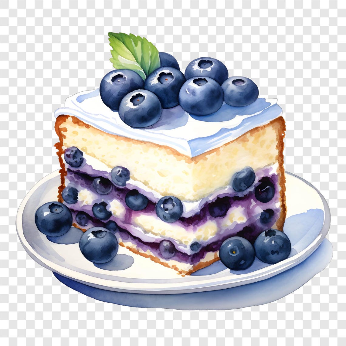 10 PNG Blueberry Cake Clipart, Dessert Slice Images, Watercolor Clip ...